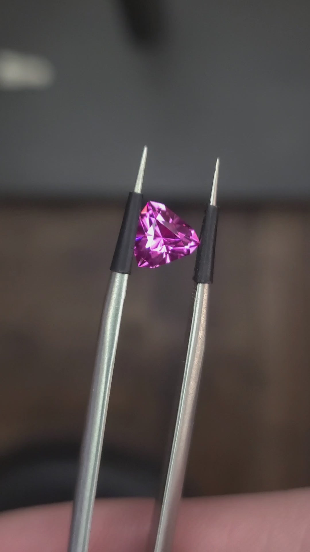 1.06 Ct Pink Synthetic Sapphire Trillion – Julia DeLo Precision Co.